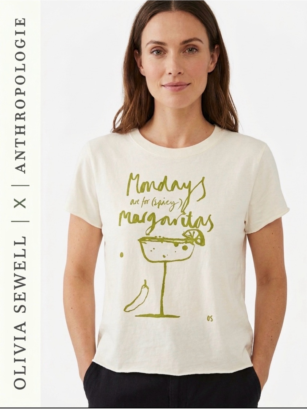 Anthropologie x Olivia Sewell Cream Graphic Tee with Margarita Print -S